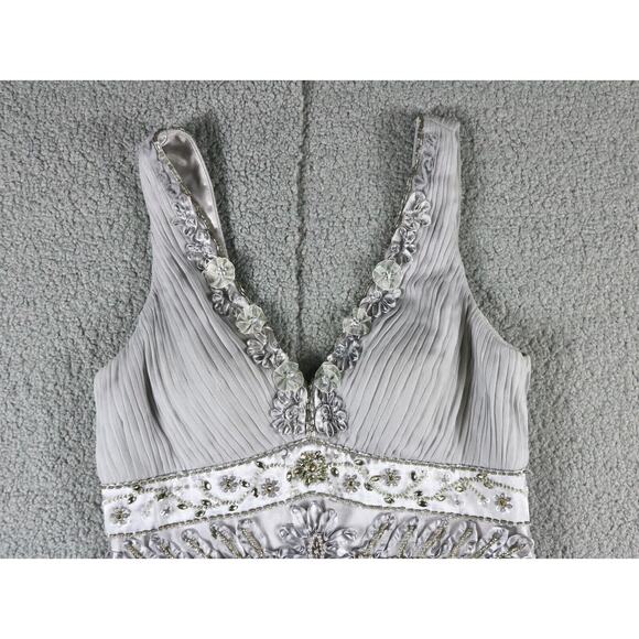 Sue Wong Nocturne Beaded Dress 12 Silver Floral Embroidery Party Cocktail - Picture 3 of 9